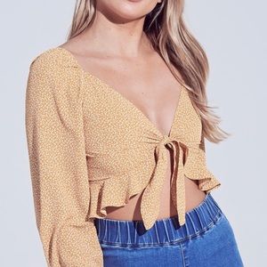 NWT princess Polly BLUE BLUSH Tie Front Woven Top